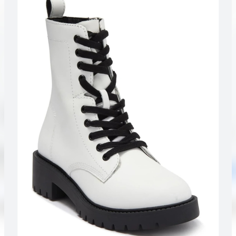 -Steve Madden White Combat Boots with Black Laces